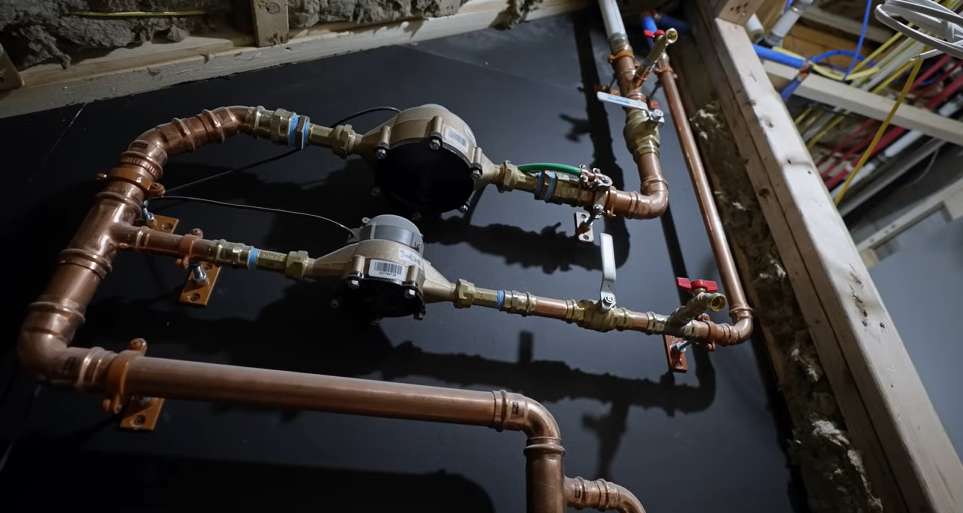 Copper piping and metered service assembly with shutoff valves